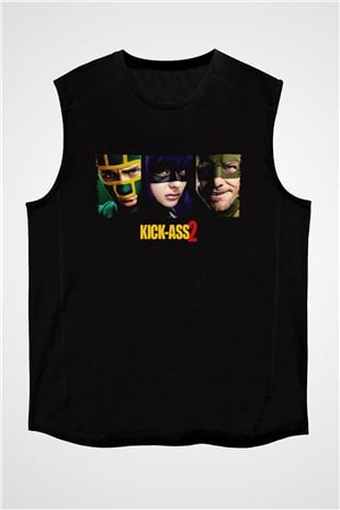 Unisex Kick Ass 2 Baskılı Siyah Kolsuz Tshirt