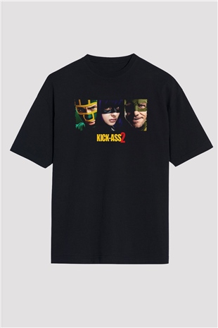 Unisex Kick Ass 2 Baskılı Siyah Oversize Tshirt