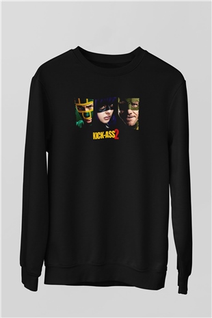 Unisex Kick Ass 2 Baskılı Siyah Sweatshirt