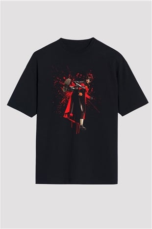 Unisex Kick-Ass Baskılı Siyah Oversize T-shirt