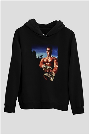 Unisex Kickboxer Baskılı Siyah Kapüşonlu Sweatshirt