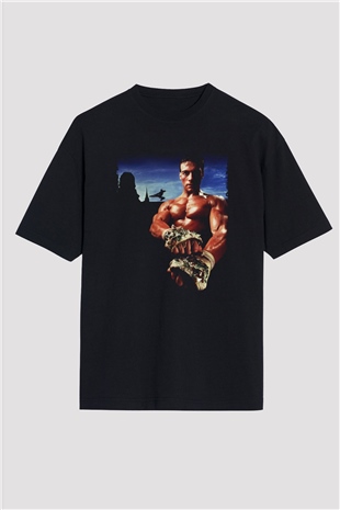 Unisex Kickboxer Baskılı Siyah Oversize Tişört