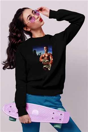 Unisex Kickboxer Baskılı Siyah Sweatshirt