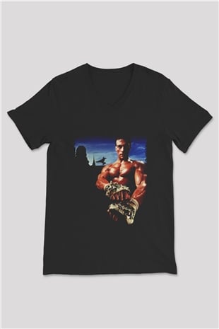 Unisex Kickboxer Baskılı Siyah V Yaka Tişört