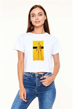 Unisex Kill Bill Baskılı Beyaz Crop Top Tshirt