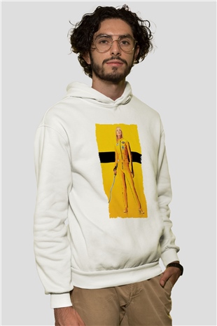 Unisex Kill Bill Baskılı Beyaz Kapüşonlu Sweatshirt