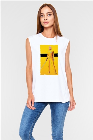 Unisex Kill Bill Baskılı Beyaz Kolsuz Tshirt