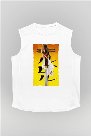 Unisex Kill Bill Baskılı Beyaz Kolsuz Tişört