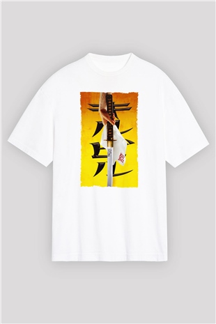 Unisex Kill Bill Baskılı Beyaz Oversize Tişört