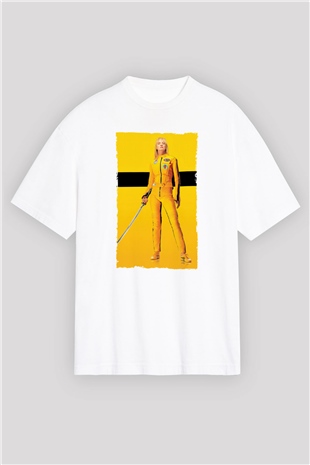 Unisex Kill Bill Baskılı Beyaz Oversize Oversize T-shirt
