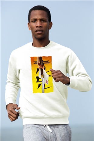 Unisex Kill Bill Baskılı Beyaz Sweatshirt
