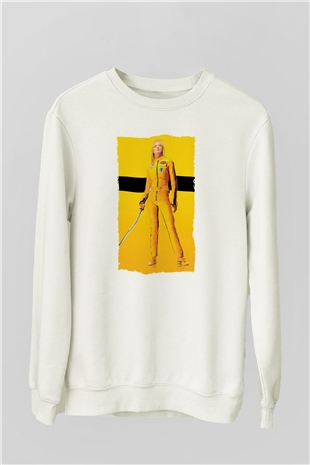 Unisex Kill Bill Baskılı Beyaz Sweatshirt