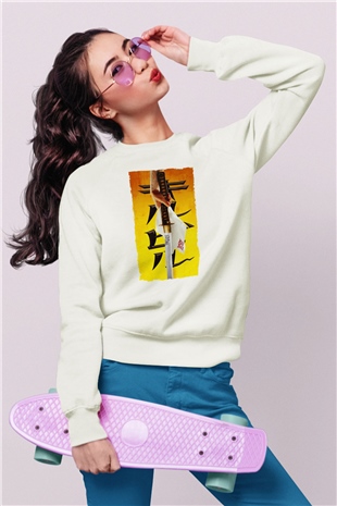 Unisex Kill Bill Baskılı Beyaz Sweatshirt