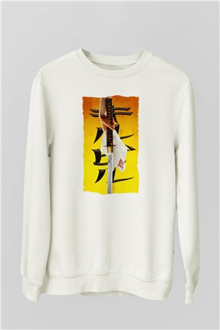 Unisex Kill Bill Baskılı Beyaz Sweatshirt