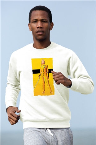 Unisex Kill Bill Baskılı Beyaz Sweatshirt