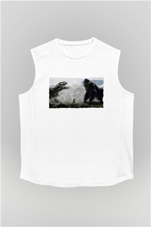 Unisex King Kong Baskılı Beyaz Kolsuz Tshirt
