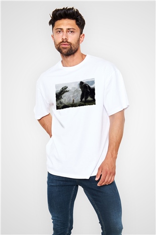 Unisex King Kong Baskılı Beyaz Oversize Oversize T-shirt