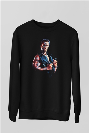 Unisex Komando (Commando) Baskılı Siyah Sweatshirt