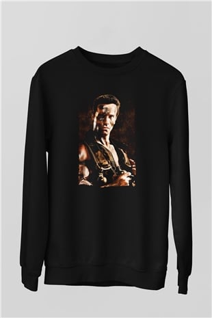 Unisex Komando (Commando) Baskılı Siyah Sweatshirt