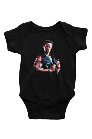 Unisex Komando (Commando) Baskılı Siyah Bebek Body - Zıbın