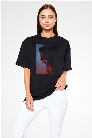 Unisex Kong Kafatası Adası (Kong Skull Island) Baskılı Siyah Oversize Tişört