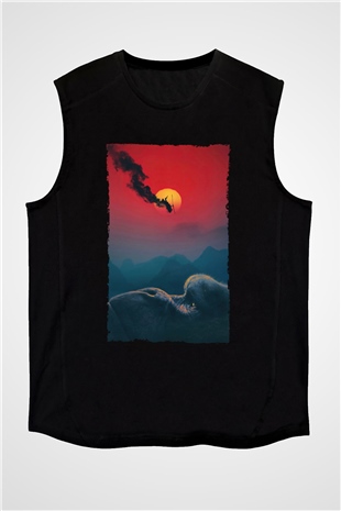 Unisex Kong Kafatası Adası (Kong Skull Island) Baskılı Siyah Unisex Kolsuz Tişört