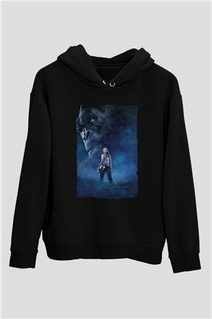 Unisex Kong Kafatası Adası (Kong Skull Island) Baskılı Siyah Kapüşonlu Sweatshirt