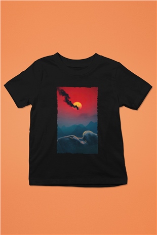 Unisex Kong Kafatası Adası (Kong Skull Island) Baskılı Siyah Çocuk Unisex Tişört