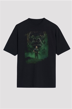 Unisex Kong Kafatası Adası (Kong Skull Island) Baskılı Siyah Unisex Oversize T-shirt