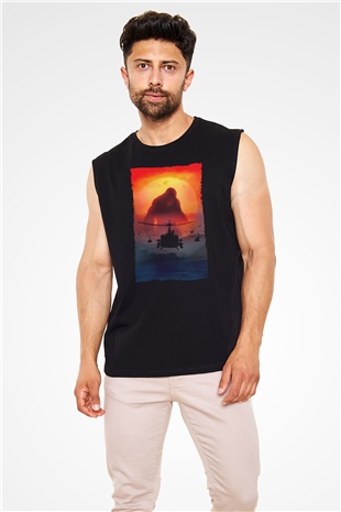 Unisex Kong Kafatası Adası (Kong Skull Island) Baskılı Siyah Unisex Kolsuz Tshirt