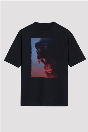 Unisex Kong Kafatası Adası (Kong Skull Island) Baskılı Siyah Oversize Tişört