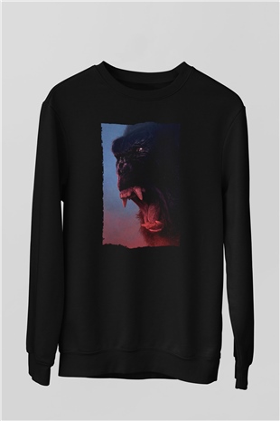 Unisex Kong Kafatası Adası (Kong Skull Island) Baskılı Siyah Sweatshirt