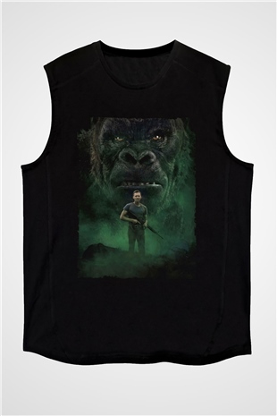 Unisex Kong Kafatası Adası (Kong Skull Island) Baskılı Siyah Unisex Kolsuz T-shirt