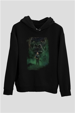Unisex Kong Kafatası Adası (Kong Skull Island) Baskılı Siyah Unisex Kapüşonlu Sweatshirt