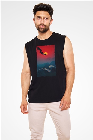 Unisex Kong Kafatası Adası (Kong Skull Island) Baskılı Siyah Unisex Kolsuz Tişört