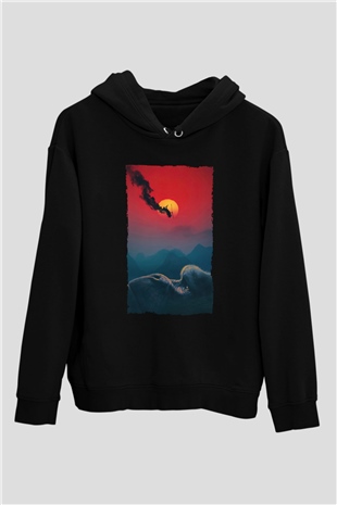 Unisex Kong Kafatası Adası (Kong Skull Island) Baskılı Siyah Unisex Kapüşonlu Sweatshirt