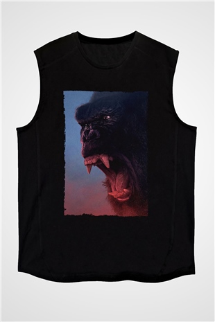 Unisex Kong Kafatası Adası (Kong Skull Island) Baskılı Siyah Kolsuz Tişört