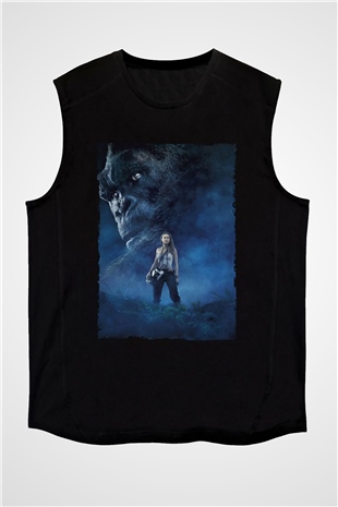 Unisex Kong Kafatası Adası (Kong Skull Island) Baskılı Siyah Kolsuz T-shirt