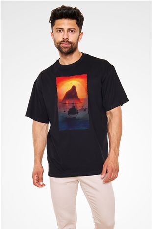 Unisex Kong Kafatası Adası (Kong Skull Island) Baskılı Siyah Unisex Oversize Tshirt
