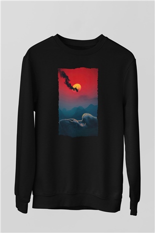 Unisex Kong Kafatası Adası (Kong Skull Island) Baskılı Siyah Unisex Sweatshirt