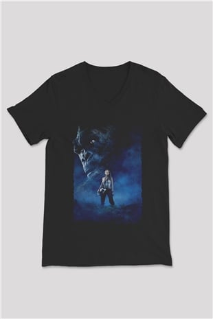 Unisex Kong Kafatası Adası (Kong Skull Island) Baskılı Siyah V Yaka T-shirt