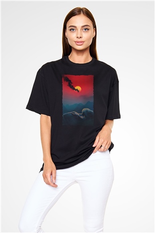 Unisex Kong Kafatası Adası (Kong Skull Island) Baskılı Siyah Unisex Oversize Tişört
