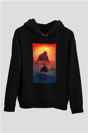 Unisex Kong Kafatası Adası (Kong Skull Island) Baskılı Siyah Unisex Kapüşonlu Sweatshirt