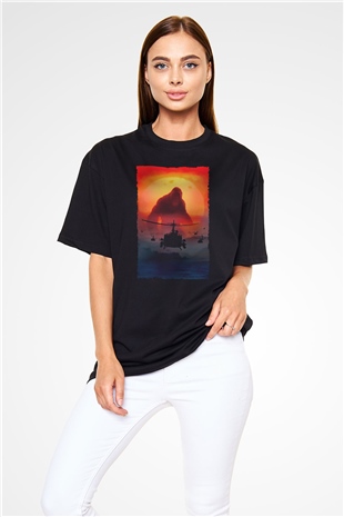 Unisex Kong Kafatası Adası (Kong Skull Island) Baskılı Siyah Unisex Oversize Tshirt