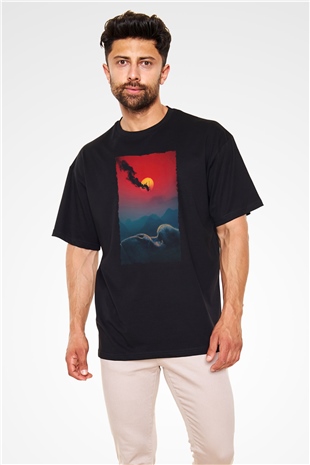 Unisex Kong Kafatası Adası (Kong Skull Island) Baskılı Siyah Unisex Oversize Tişört