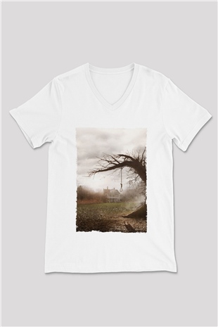 Unisex Korku Seansı (The Conjuring) Baskılı Beyaz V Yaka Tshirt