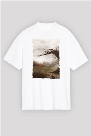 Unisex Korku Seansı (The Conjuring) Baskılı Beyaz Oversize Oversize T-shirt