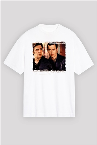 Unisex Köstebek (Donnie Brasco) Baskılı Beyaz Oversize Tişört
