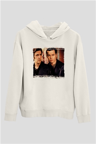 Unisex Köstebek (Donnie Brasco) Baskılı Beyaz Kapüşonlu Sweatshirt