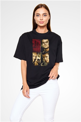 Unisex Köstebek (The Departed) Baskılı Siyah Oversize T-shirt